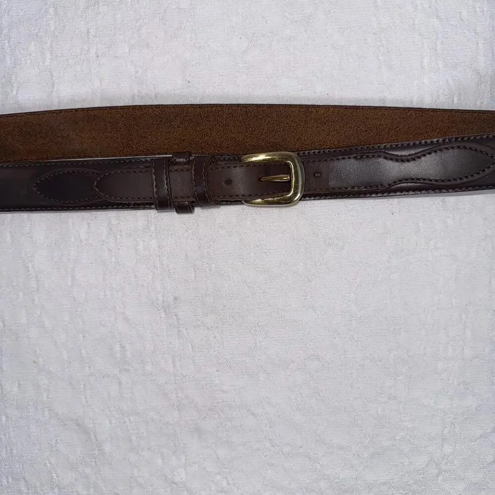 Leather Dark Brown Made In The USA Belt Brass Buckle Quiet Luxury Preppy Sz 44